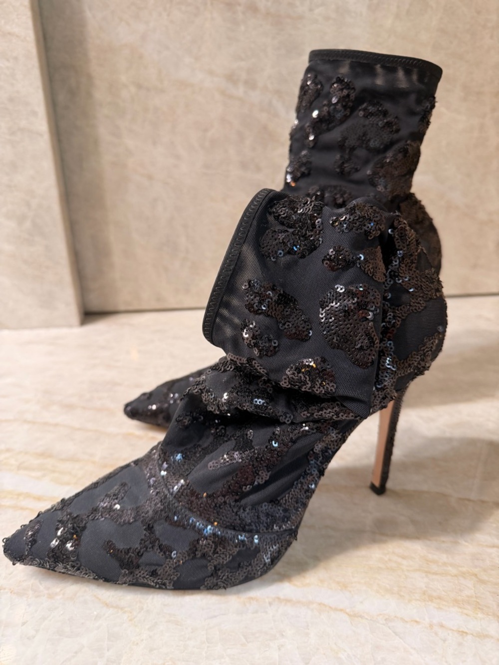 Gianvito Rossi Black Sequin Embellished Pointed-Toe Heeled Boots - Picture 2 of 8